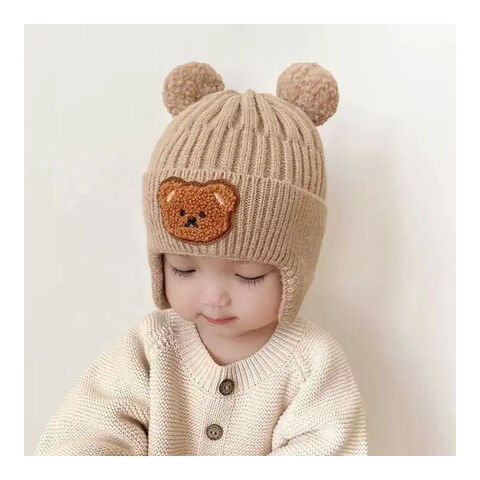 Acheter Ensemble chaud unisexe pour bébé ours, chapeau, écharpe,  cache-oreilles, en tricot, hiver