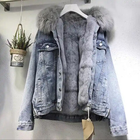 Veste en jean doublée fourrure online femme