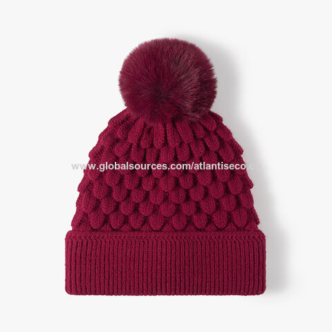 Pom Pom Beanie Women Fleece Lined Chunky Cable Knit Beanie Warm