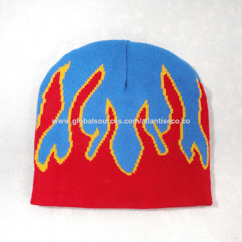 Blue Flames Lion Men's Beanie Hat Winter Warm Knit Hats Slouch