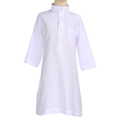 Vente Directe d'Usine Vêtement Ramadan Enfant Thobe Islamique Blanc Taille 30-52 Qamis Pour Garçon