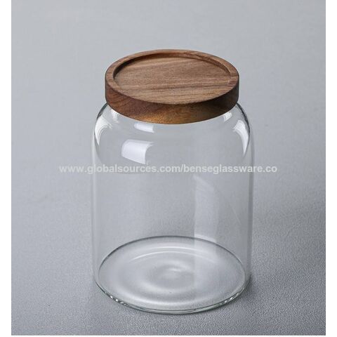 Acacia Wood Glass Kitchen Storage Jar 2L for Pantry Organisation