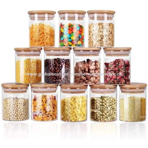 4Pack-16Oz Glass Jars Conisters with Airtigh Bamboo Lid and Spoon,Glass  Food Storage Containers Kitchen Organization Jars