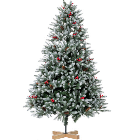 Árbol de Navidad artificial al por mayor de MU, piñas de pino para exteriores, árboles de Navidad flocados, pino navideño con adorno de frutos rojos.