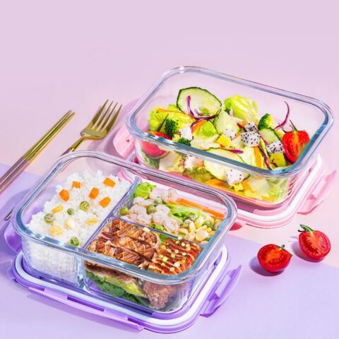 3 PCS Rectangle Glass Bowl Set with Lid Lunch Box Set Portable Glass Bowls  for Kitchen Use - China Lunch Box and Oven Safe Glass price