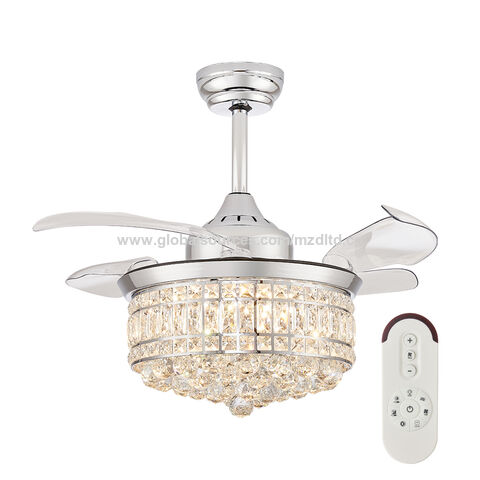 42 inch Crystal Ceiling Fan Light, LED Chandelier Fan with Remote Control  Invisible Retractable Blade Extension Design, 3 Wind Speeds Decorative