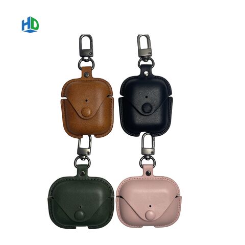 Étui de protection en cuir de vachette de luxe PU en gros pour AirPods 4 avec porte-clés