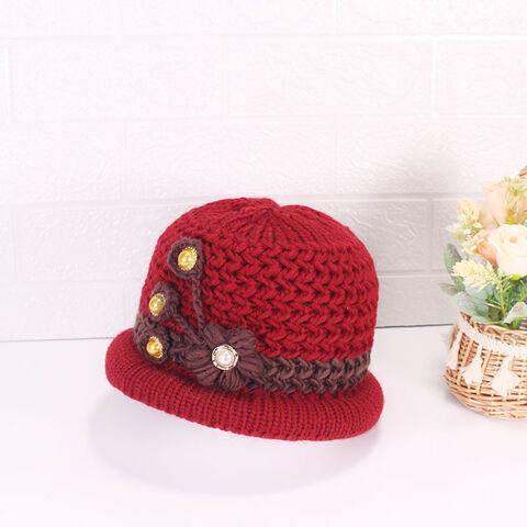 Women Flower Knitted Woven Supper Warm Thick Winter Artificial Wool Hat