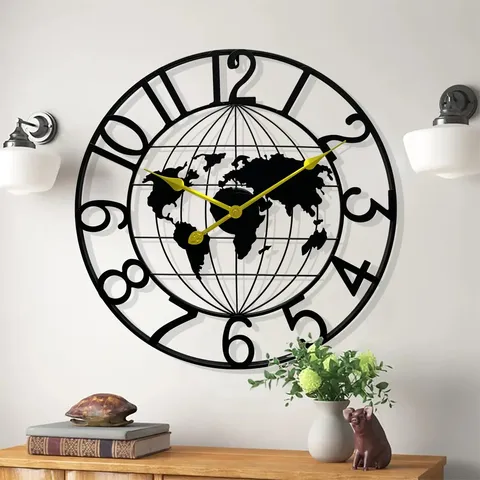 Compre Reloj De Pared Grande Con Mapa Mundial, Reloj Moderno