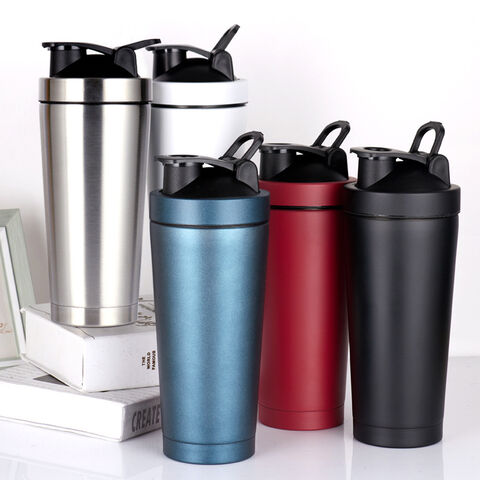 Gourde shaker protéinée à double paroi en acier inoxydable 750 ml avec logo personnalisé, mélangeur de shakes, bouteilles d'eau avec fouet métallique pour l'entraînement