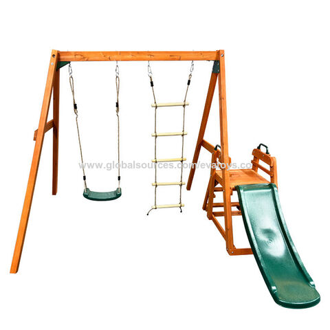 Parque Infantil de Madera para Exterior con Tobogán, Columpio y Cuerda de Escalada W01D279 - Ideal para Jardín for sale at factory direct price