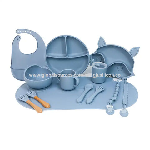 Silikon Geschirr Saug-Schüssel Kinder Baby Produkte Trainingslöffel und Gabel Teller Sippy Cup Lätzchen Fütterungsset