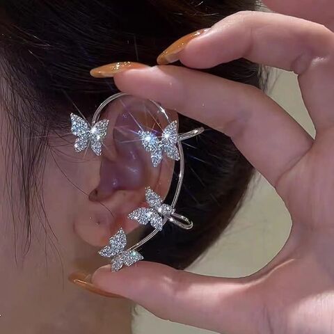Novos Brincos de Punho de Borboleta CZ Banhados a Ouro, Clipe de Borboleta Cheio de Diamantes para Mulheres e Meninas for sale at factory direct price