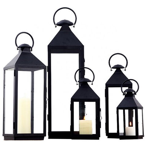 Lanterna de Vela Preta de Tamanho Grande à Prova de Vento para Pátio e Casa, Lanterna de Vela Clássica Decorativa de Metal para Atacado for sale at factory direct price