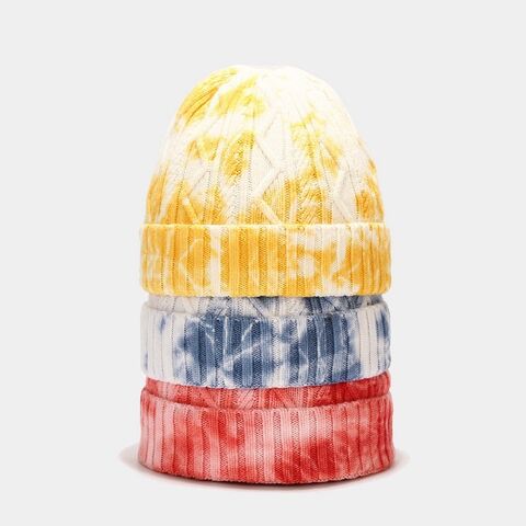 Bonnet crocheté sans bord, teint par nœuds, coloré, personnalisé en usine, bonnet d'hiver chaud de haute qualité pour hommes, bonnet à revers tricoté pour femmes for sale at factory direct price