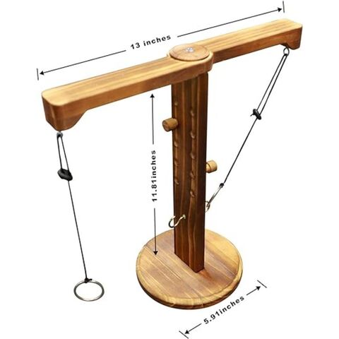 Jeu de lancer d'anneaux en bois - LZQ - Jeu d'adresse extérieur - 5 anneaux - 5 poteaux