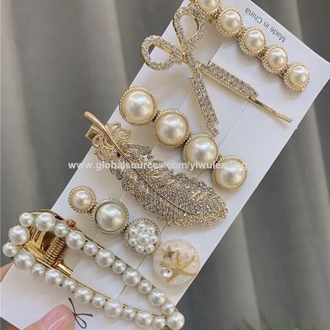3pcs/set Pearl Rhinestone Hair Clip for Women Hollowed Out