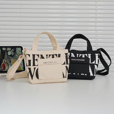 New Pocket Black White Letter Crossbody Handbag Mini Canvas
