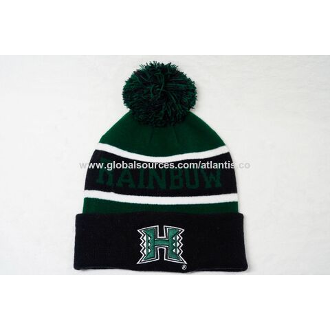 Male Multi-colored Color Warm Toque Embroidery Logo Beanie Pom Pom Cuffled Knitted Winter Hat
