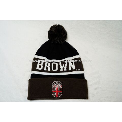 Jacquard knit pom beanie with embroidery sports team logo pom beanie 100% acrylic embroidery logo beanie hat with pom
