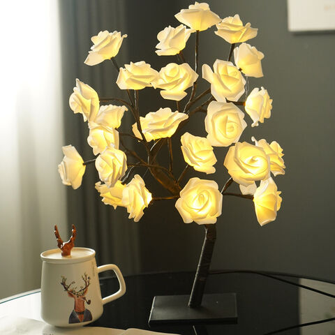 Heißer Verkauf Tisch Bonsai Schreibtischlampe Rosen Weihnachtsbaum Licht Künstliche Rosen Weihnachtsbaum LED Licht for sale at factory direct price