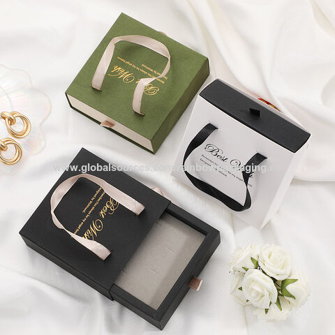 New Paper Drawer Box Jewelry Gift Box Handle Portable Ring Earrings  Necklace Best Wish Storage Box Display Packaging Box
