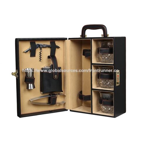 Caja de vino de madera portátil de alta calidad, personalizada de fábrica BSCI, caja de vino de cuero, caja de vino portátil, bar de vino personal para viajes