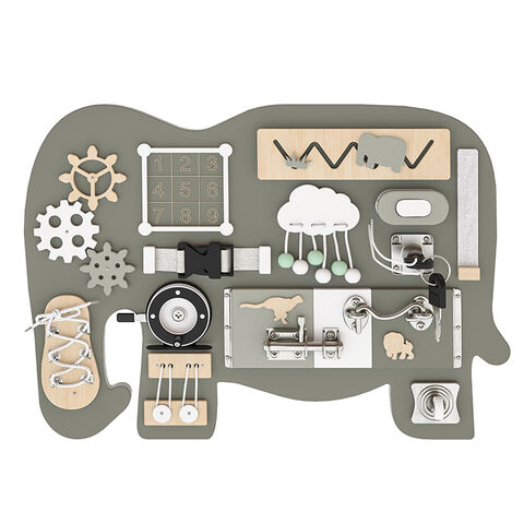 Tablero de Actividades Montessori Sensorial para Niños con Forma de Elefante de Madera W12D558 - Juguete Educativo de Madera