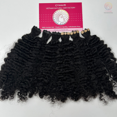 Kinky Curly Hair Extensions Real Human Hair Brown #4 Highlighted