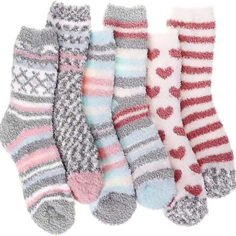 Warm Slipper Socks with Grippers for Women Men Thick Fleece-lined Mid Calf  Fuzzy Socks 2 Pairs