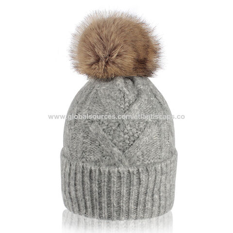 Womens Winter Bobble Hat Set Double Pom Pom Beanie With Detachable