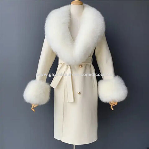 Competitive Price Lady Wool Coat Design PU Cuffs Woman Coat Long