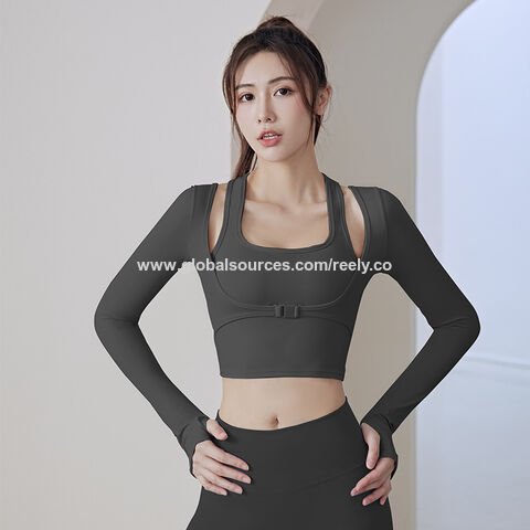 Buy Wholesale China Sports Fitness Running Training Hanging Neck Slimming  Detachable Chest Cushion Shockproof Long Sleeved Yoga Top & Women's Sling  Long Sleeved Yoga Top at USD 4.59