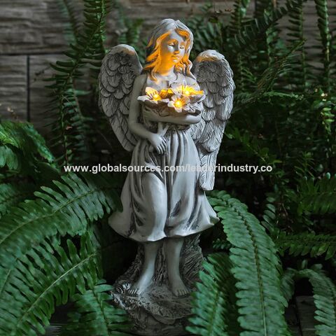 Décor de jardin statue d'ange sculpture patio extérieur avec lumières  solaires s