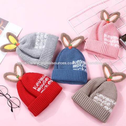 Gorros de invierno para niños, gorros de punto para bebé con lindas orejas de conejo, gorros tipo pasamontañas para exteriores for sale at factory direct price