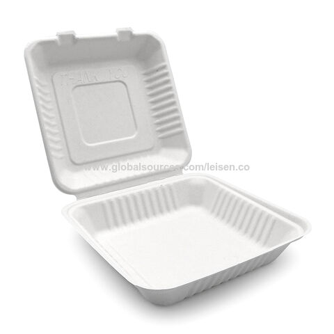 I00000 100-Pack 100% Compostable Food Containers, Disposable Togo Clamshell  Containers with lid, Biodegradable Microwave Safe Take Out Lunch Boxes