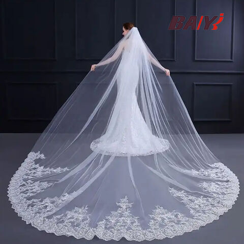 Voilette Mariage Femme Avec Broderie Dentelle Et Paillettes - Tulle Noble Vintage - Pour Soirée Ou Bal