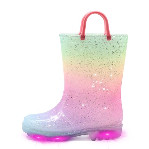 Botas de Lluvia Impermeables con Luces y Diseños para Niños Pequeños y Niñas con Asas y Brillantina