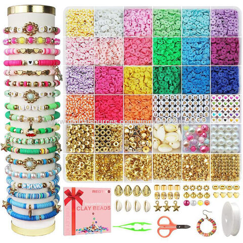 1 Set Polymer Clay Beads Bracelet Kit Friendship Bracelet Kit for  Girls,letter Beads Black White Clay Beads Kit Pearl Gold Beads for Jewelry  Making & 1roll Elastic line