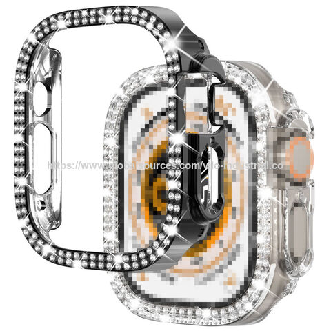 Capa de Diamantes para Apple Watch Band 49mm 42mm 38mm Bling Cristal Cobertura Total para iWatch Series 3 4 5 6 SE 7 8 Capa Protetora de PC