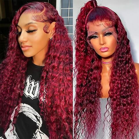 Factory Direct High Quality China Wholesale Burgundy Deep Wave Lace Front  Wigs Human Hair 99j 13x4 Hd Lace Frontal Wigs For Women 180% Density Curly  Wet And Wave Red Colored $89 from