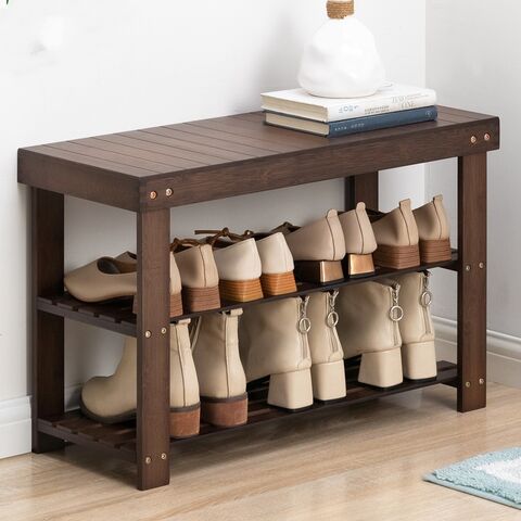 Bamboo 3-Tier Shoe Rack Bench Sturdy Shoe Organizer for Entryway Bedroom  Living Room Balcony, Hold up to 300lbs 