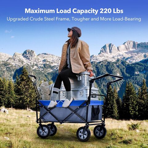 Outdoor Folding Utility Wagon 4-Wheel Portable Fishing Cart, Folding  Camping Trolley with Storage Basket, Heavy Beach Truck, Load-Bearing 100kg  /