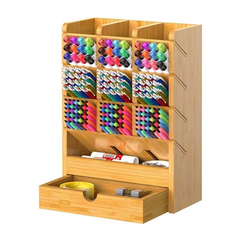 Bamboo Desk Organizer With Drawers Pen Holder Accessories For Pencil ...