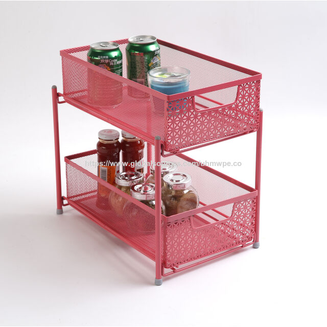 Organisateur de Paniers Coulissants en Métal pour Placards de Cuisine, 2 Niveaux
