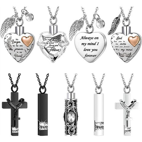 Jóias Crematórias Personalizadas para Cinzas, Pingente de Coração Banhado a Ouro Branco, Colar Urna com Corrente Personalizada, Jóias de Lembrança for sale at factory direct price