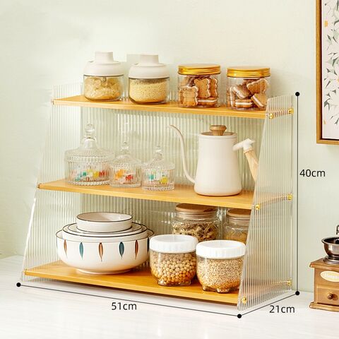 Bamboo Corner Shelf Countertop Storage Organizer Cabinet Plate Rack For ...
