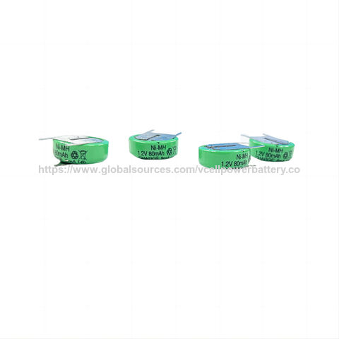Bateria tipo botão recarregável NiMH VCELL/OEM de 1,2 V 80 mAh com excelente desempenho em alta temperatura para aplicações de iluminação