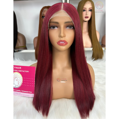 Bone Straight Human Hair Wigs Wine Color 5x5 Lace Closure Wigs 16