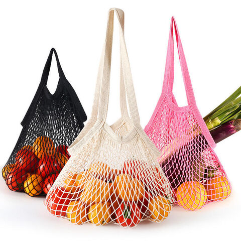 Individuell anpassbare, tragbare, farbenfrohe Netz-Häkel-Tasche, wiederverwendbare Einkaufs- und Lebensmitteltasche aus Baumwollnetz für Obst und Gemüse im Großhandel